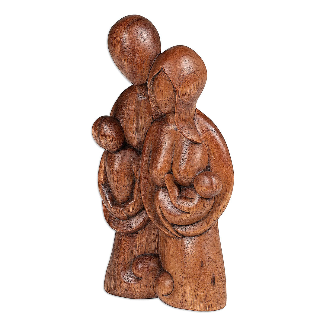 Artisan Hand-Carved Family Suar Wood Sculpture Made in Bali - Stay Together