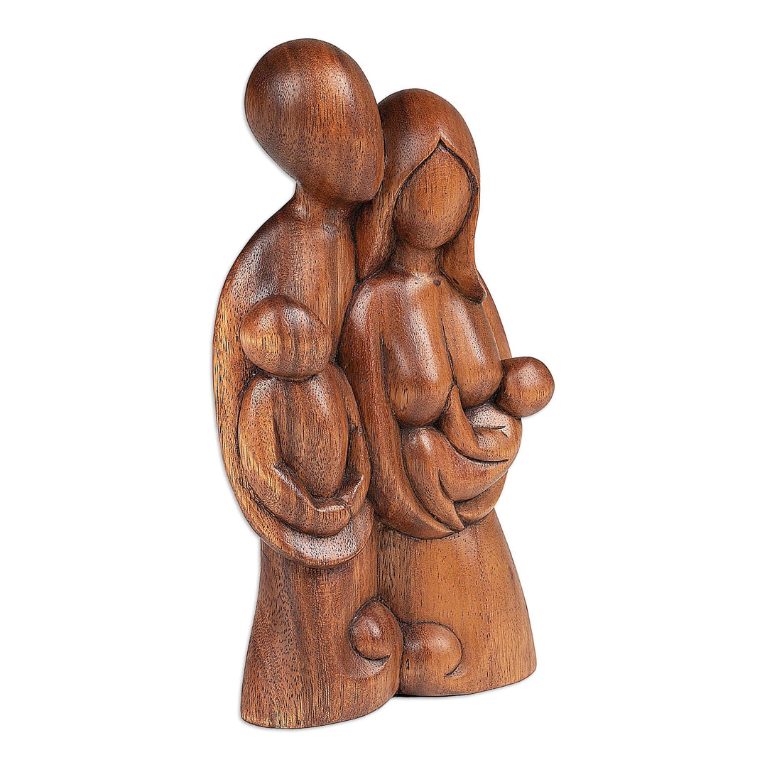 Artisan Hand-Carved Family Suar Wood Sculpture Made in Bali - Stay Together