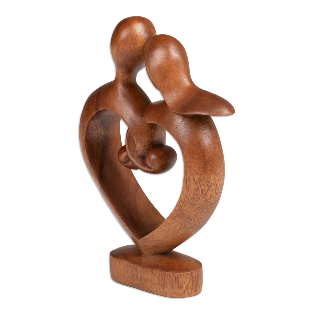 Hand-Carved Semi-Abstract Heart-Shaped Suar Wood Sculpture - Through Thick and Thin