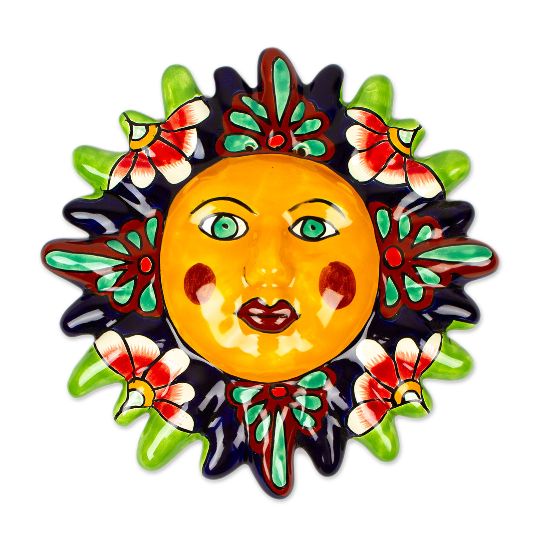 Handmade Ceramic Sun Wall Accent - Floral Sun
