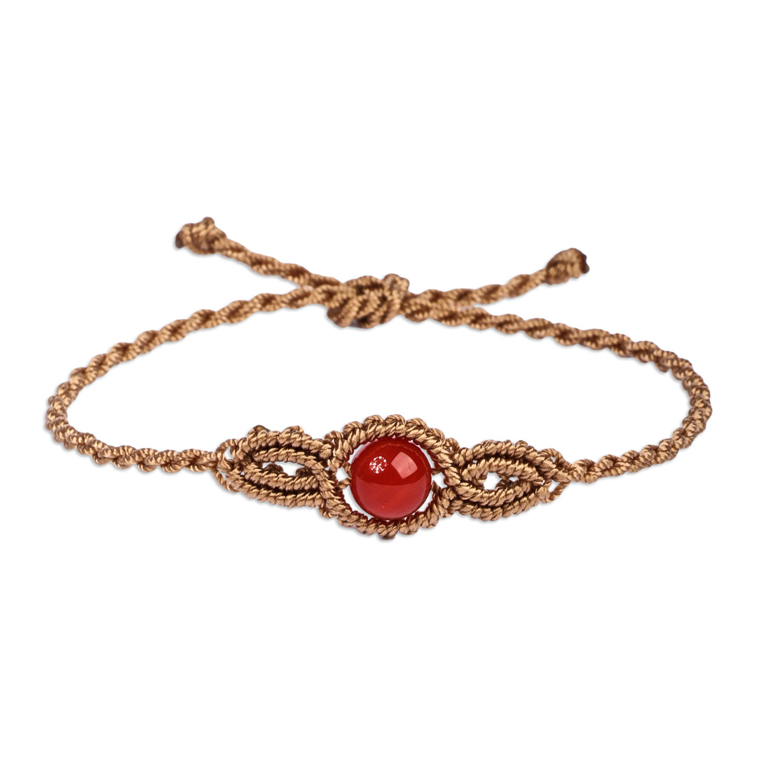 Handcrafted Beige Cotton and Agate Macrame Pendant Bracelet - Goddess of Fire