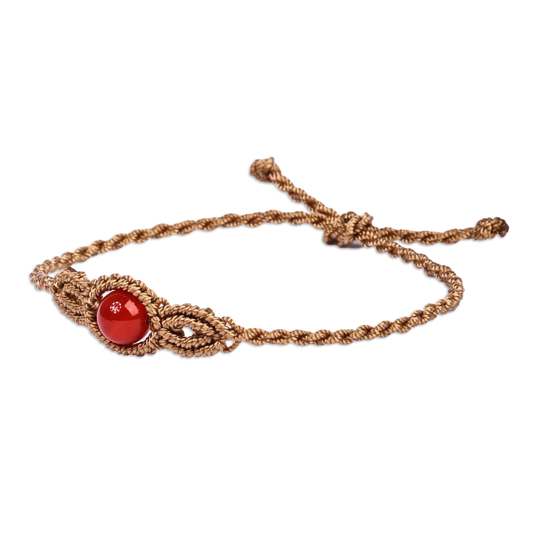 Handcrafted Beige Cotton and Agate Macrame Pendant Bracelet - Goddess of Fire