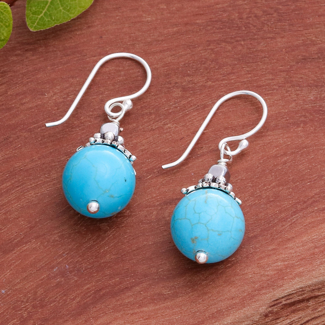 Classic Thai Recon Turquoise and Hematite Dangle Earrings - Coastal Glory