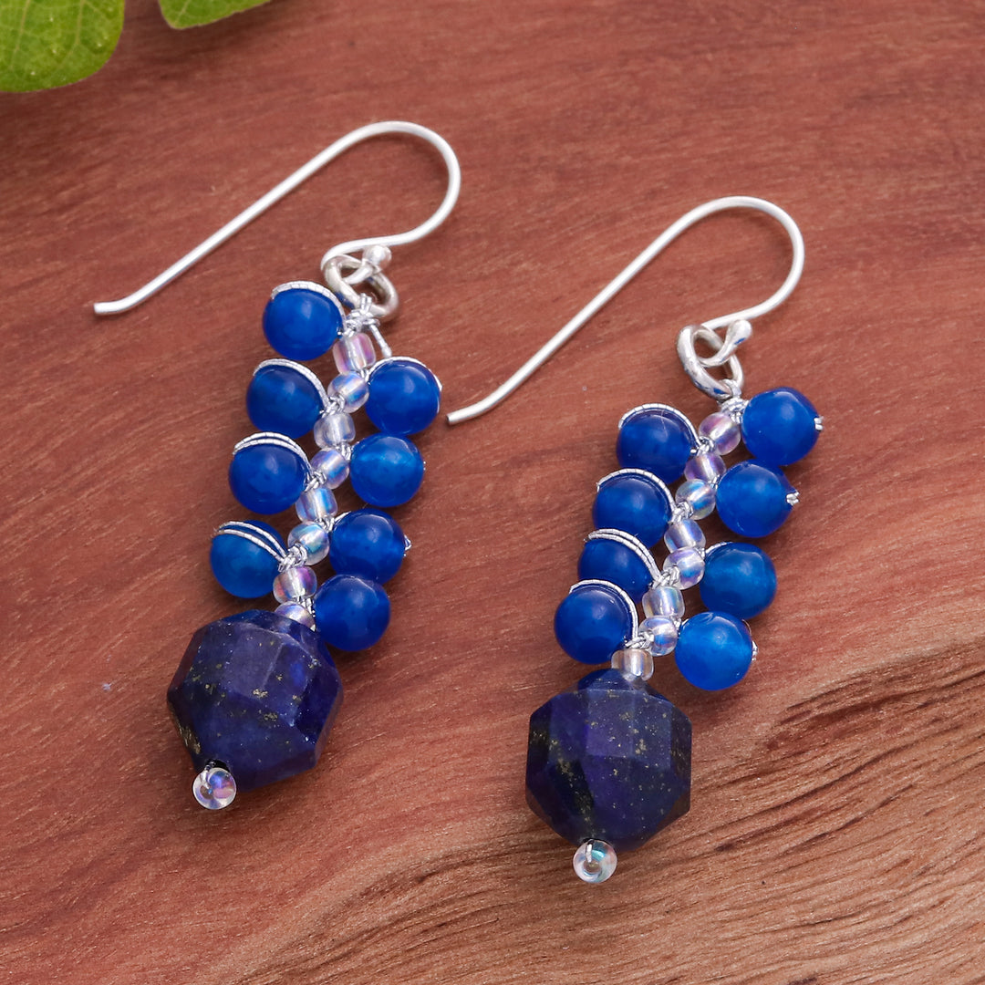 Bilberry-Inspired Glass Beaded Dangle Earrings from Thailand - Bilberries