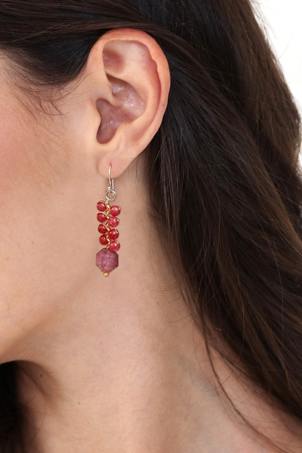 Handcrafted Cranberry-Inspired Glass Beaded Dangle Earrings - Cranberries