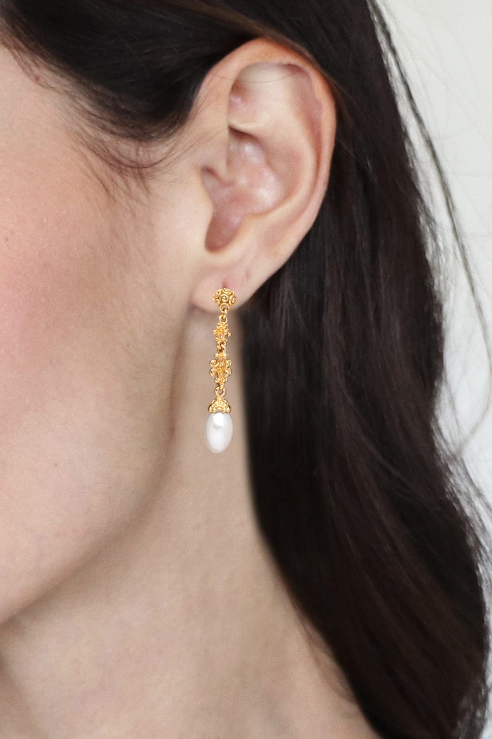 Classic 18k Gold-Plated White Cultured Pearl Dangle Earrings - Celestial Serenade
