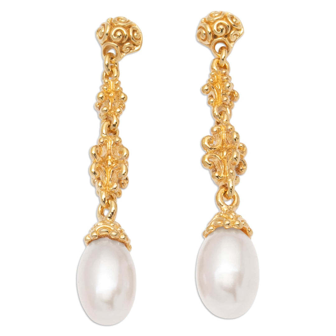 Classic 18k Gold-Plated White Cultured Pearl Dangle Earrings - Celestial Serenade