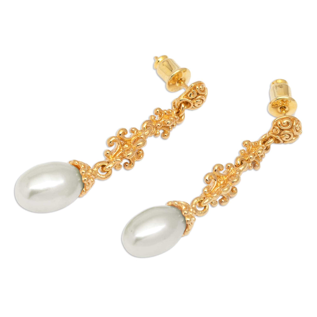 Classic 18k Gold-Plated White Cultured Pearl Dangle Earrings - Celestial Serenade