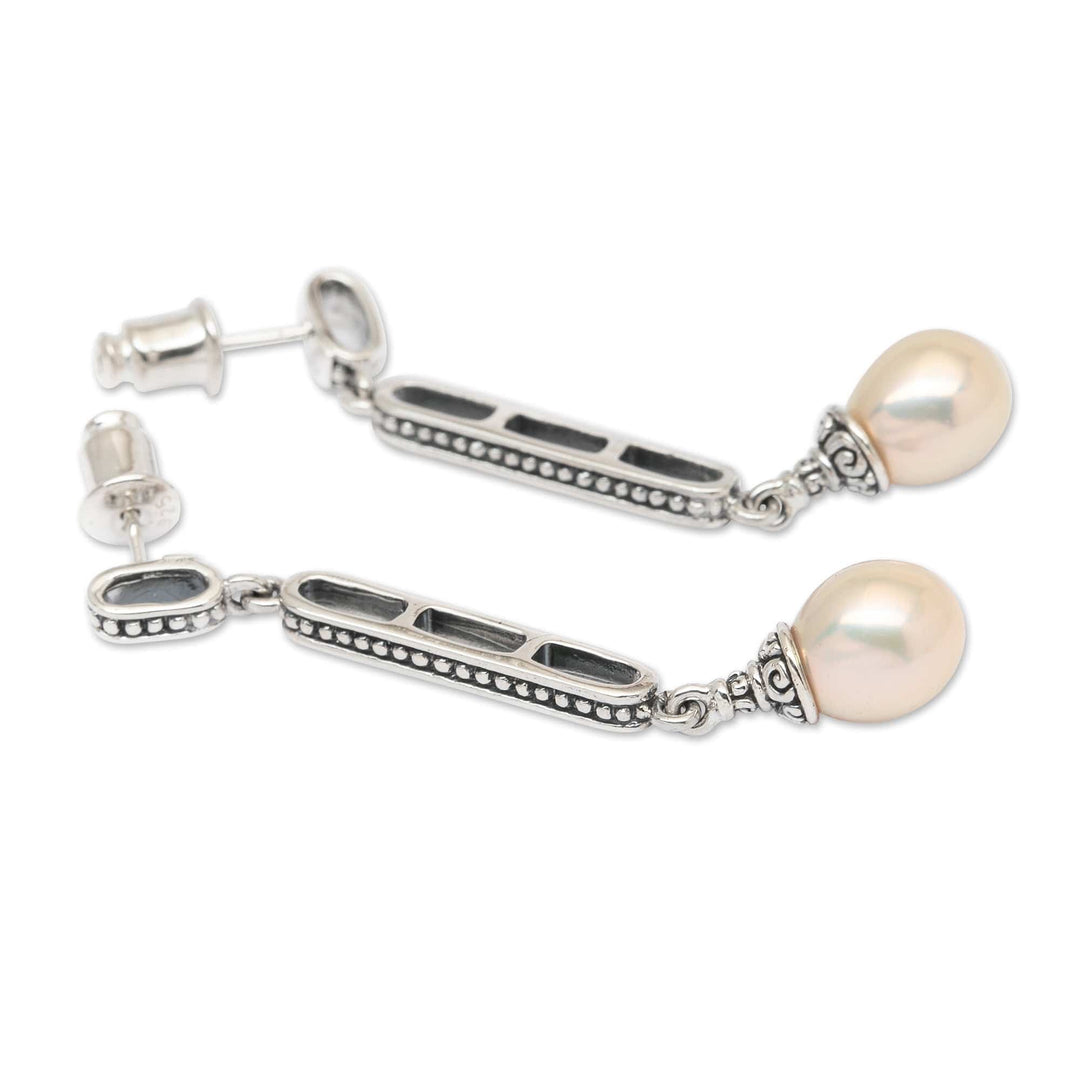 Classic Balinese-Made White Cultured Pearl Dangle Earrings - Royal Dew