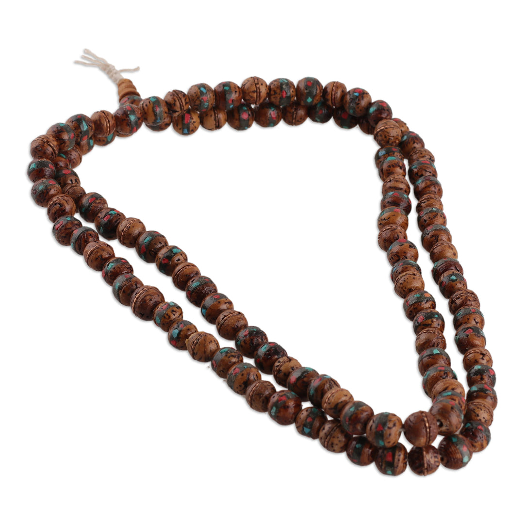 Handmade Bodhi Fig Wood and Resin Beaded Necklace from India - Memories of Siddhartha