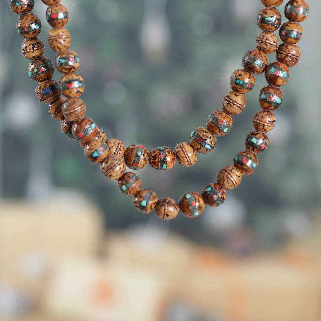 Handmade Bodhi Fig Wood and Resin Beaded Necklace from India - Memories of Siddhartha