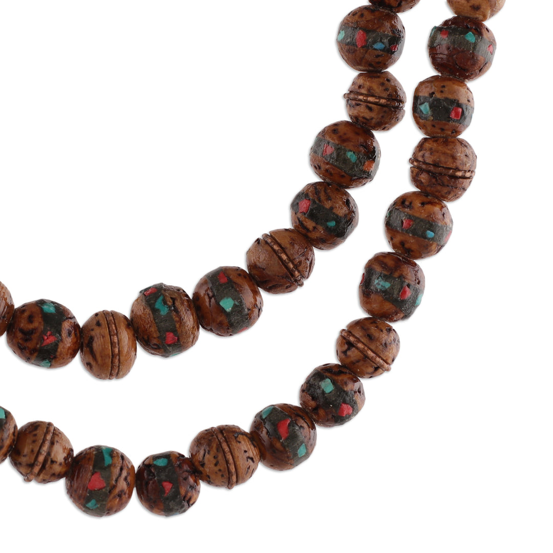 Handmade Bodhi Fig Wood and Resin Beaded Necklace from India - Memories of Siddhartha