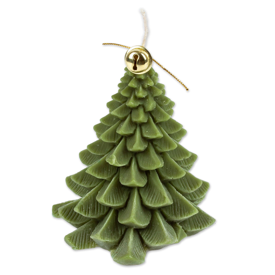 Nature-Themed Pine Tree-Shaped Paraffin Wax Candle with Bell - Merry Pine