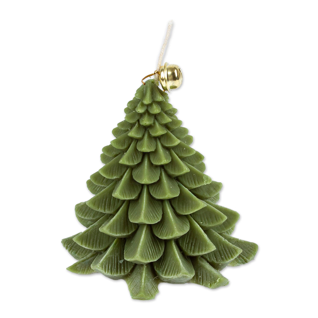 Nature-Themed Pine Tree-Shaped Paraffin Wax Candle with Bell - Merry Pine