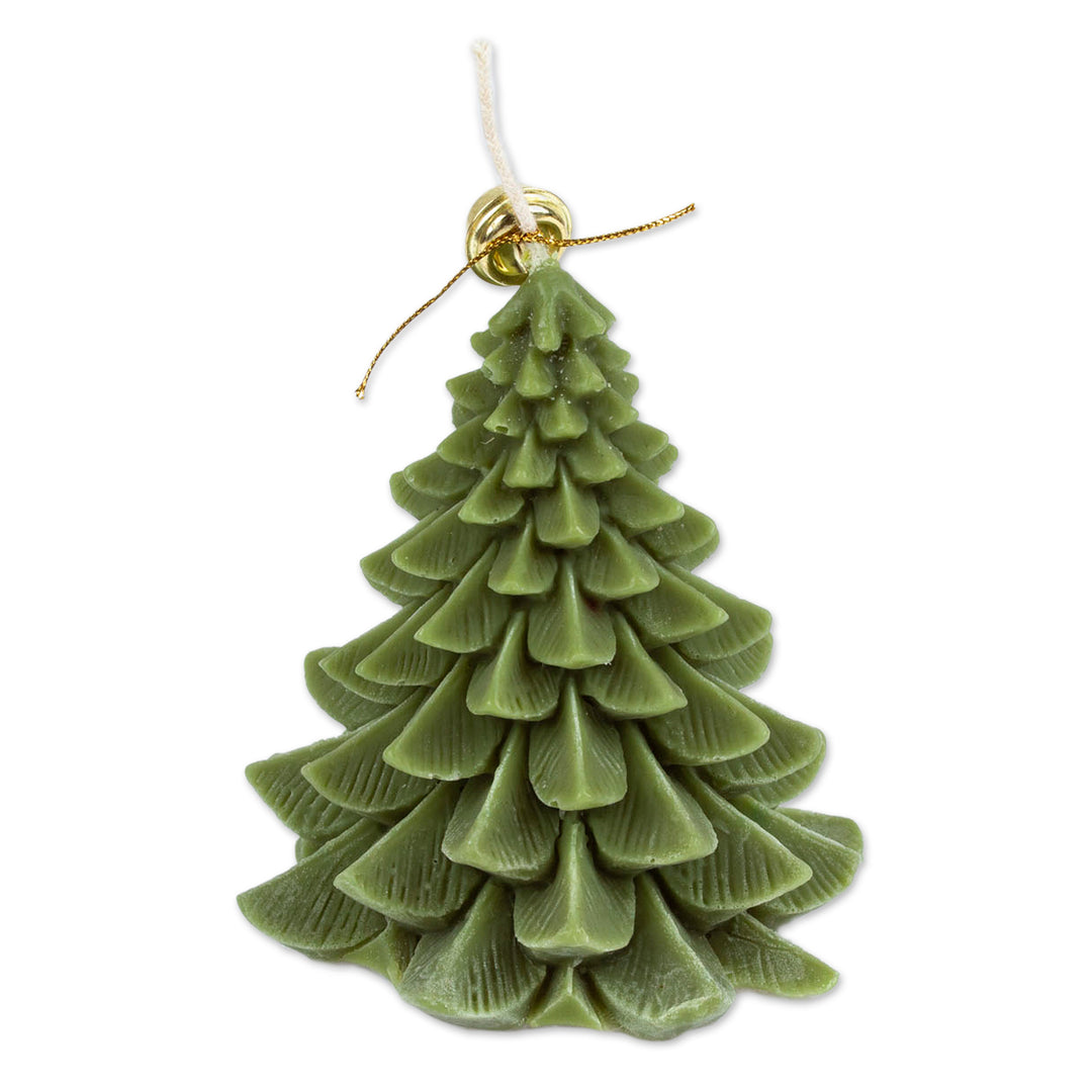 Nature-Themed Pine Tree-Shaped Paraffin Wax Candle with Bell - Merry Pine
