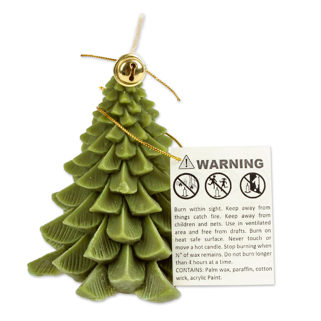 Nature-Themed Pine Tree-Shaped Paraffin Wax Candle with Bell - Merry Pine