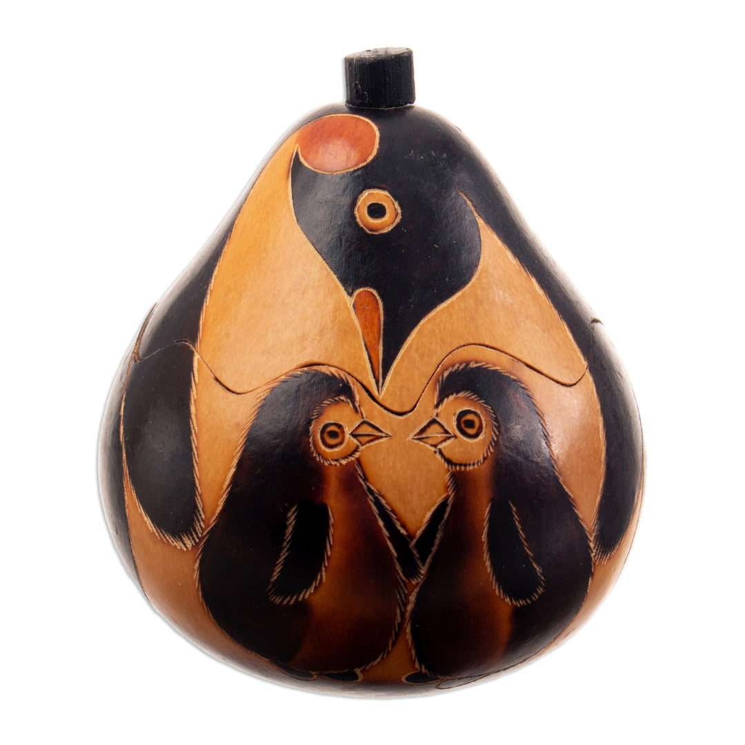Penguin-Themed Artisan-Made Dried Mate Gourd Decorative Box - Polar Treasure