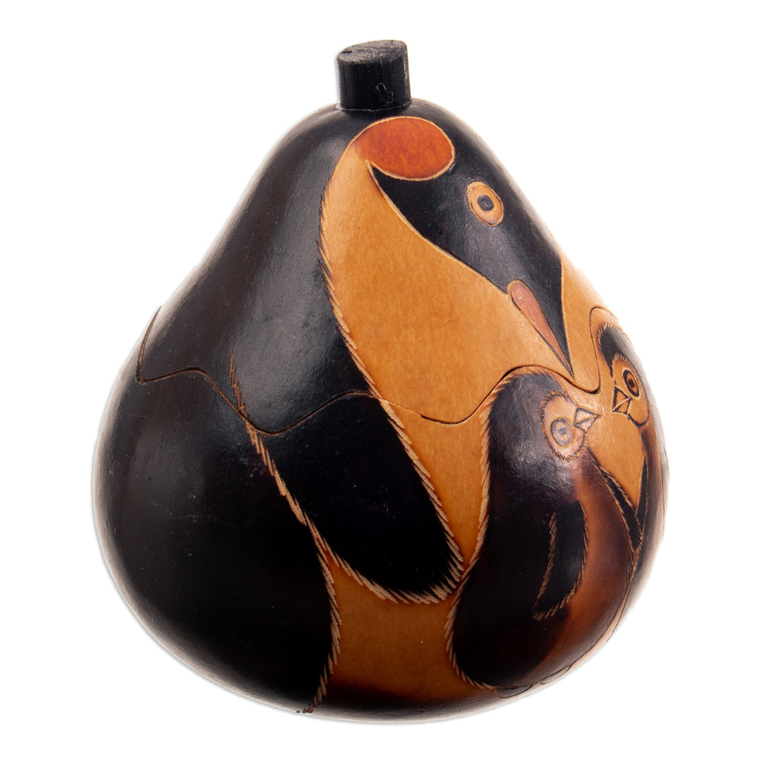 Penguin-Themed Artisan-Made Dried Mate Gourd Decorative Box - Polar Treasure