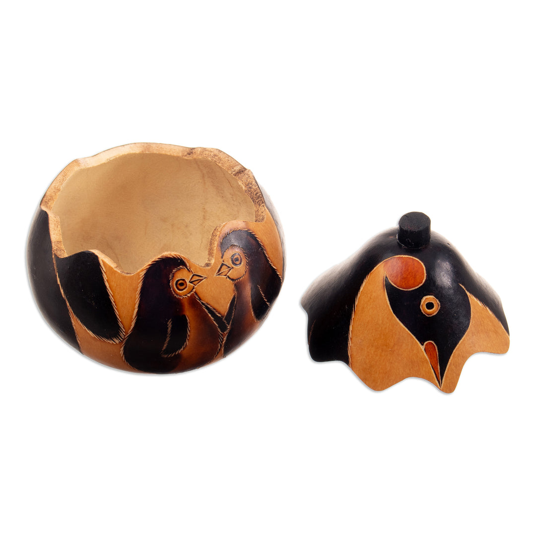 Penguin-Themed Artisan-Made Dried Mate Gourd Decorative Box - Polar Treasure