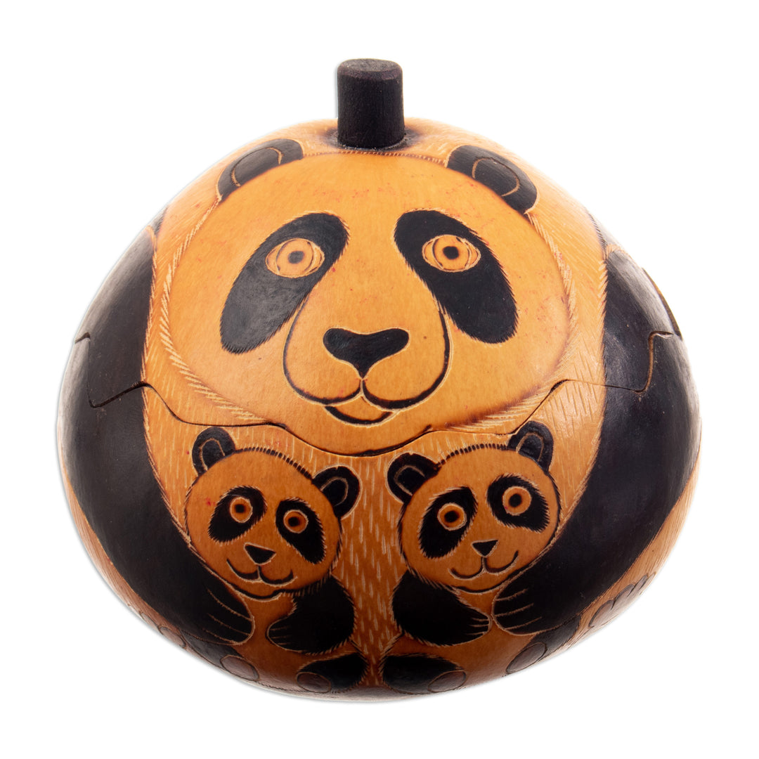 Fair Trade Handcrafted Dried Mate Gourd Panda Decorative Box - Panda Embrace