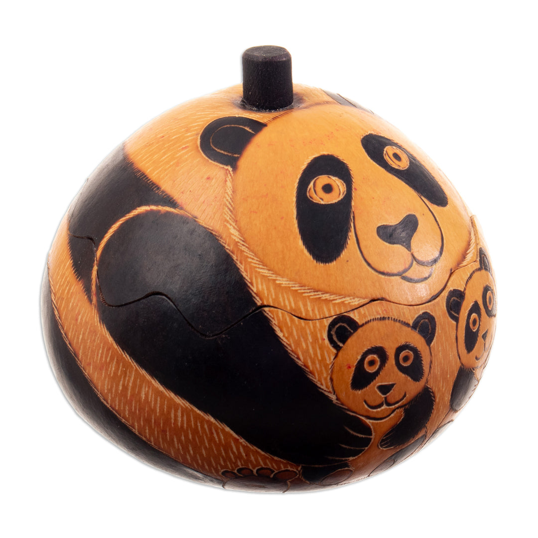 Fair Trade Handcrafted Dried Mate Gourd Panda Decorative Box - Panda Embrace