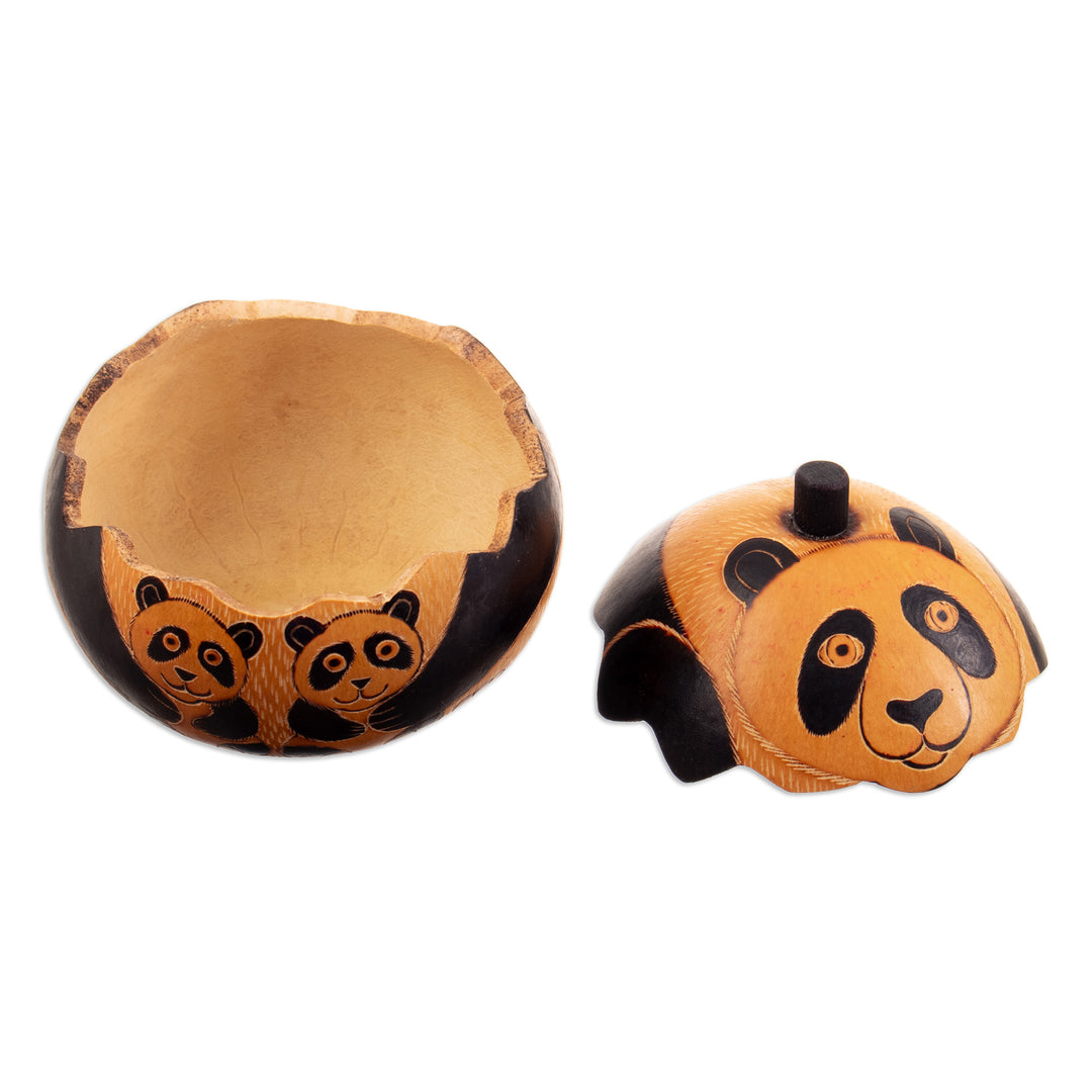 Fair Trade Handcrafted Dried Mate Gourd Panda Decorative Box - Panda Embrace