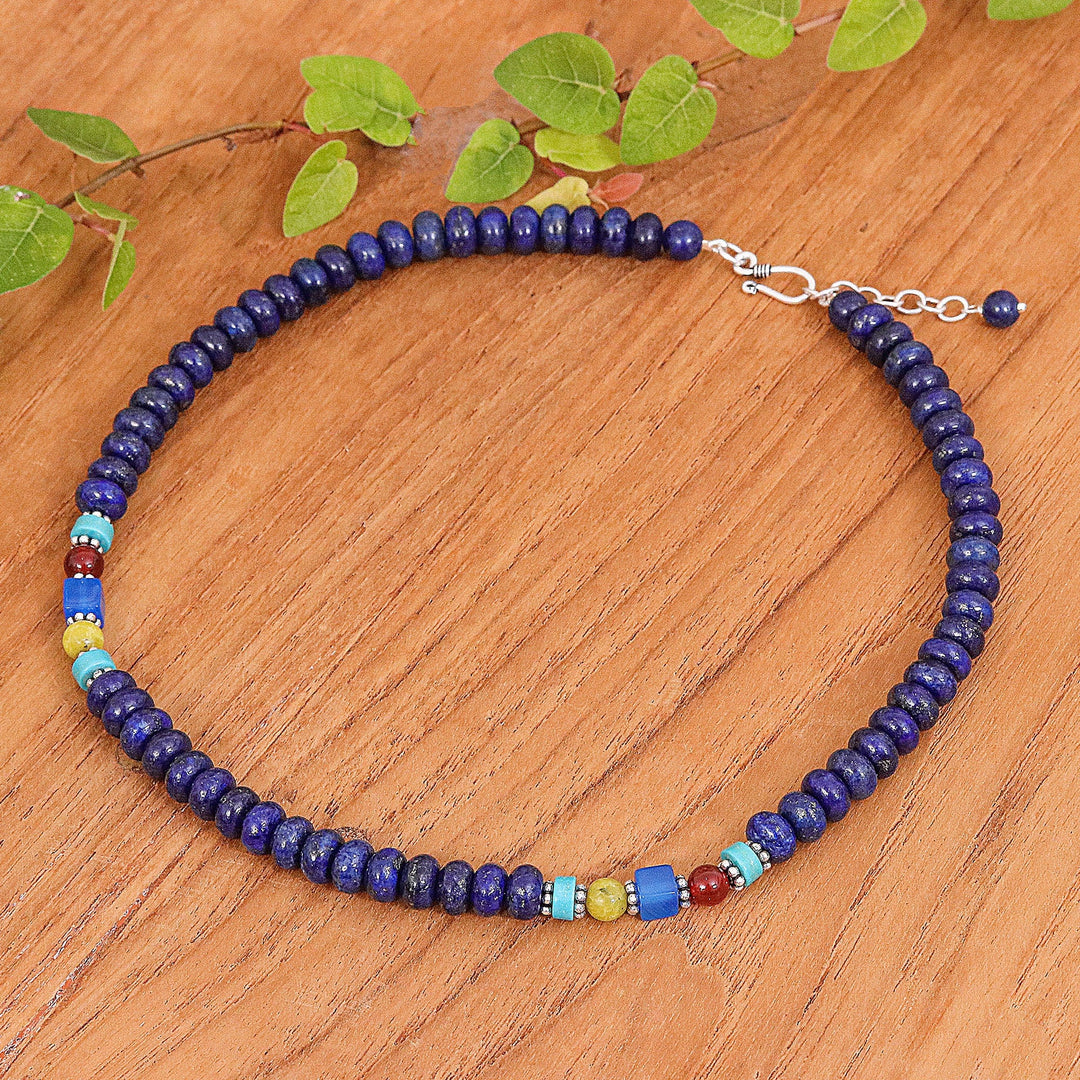 Fair Trade Blue Multi-Gemstone Beaded Necklace from Thailand - Mystic Firmament