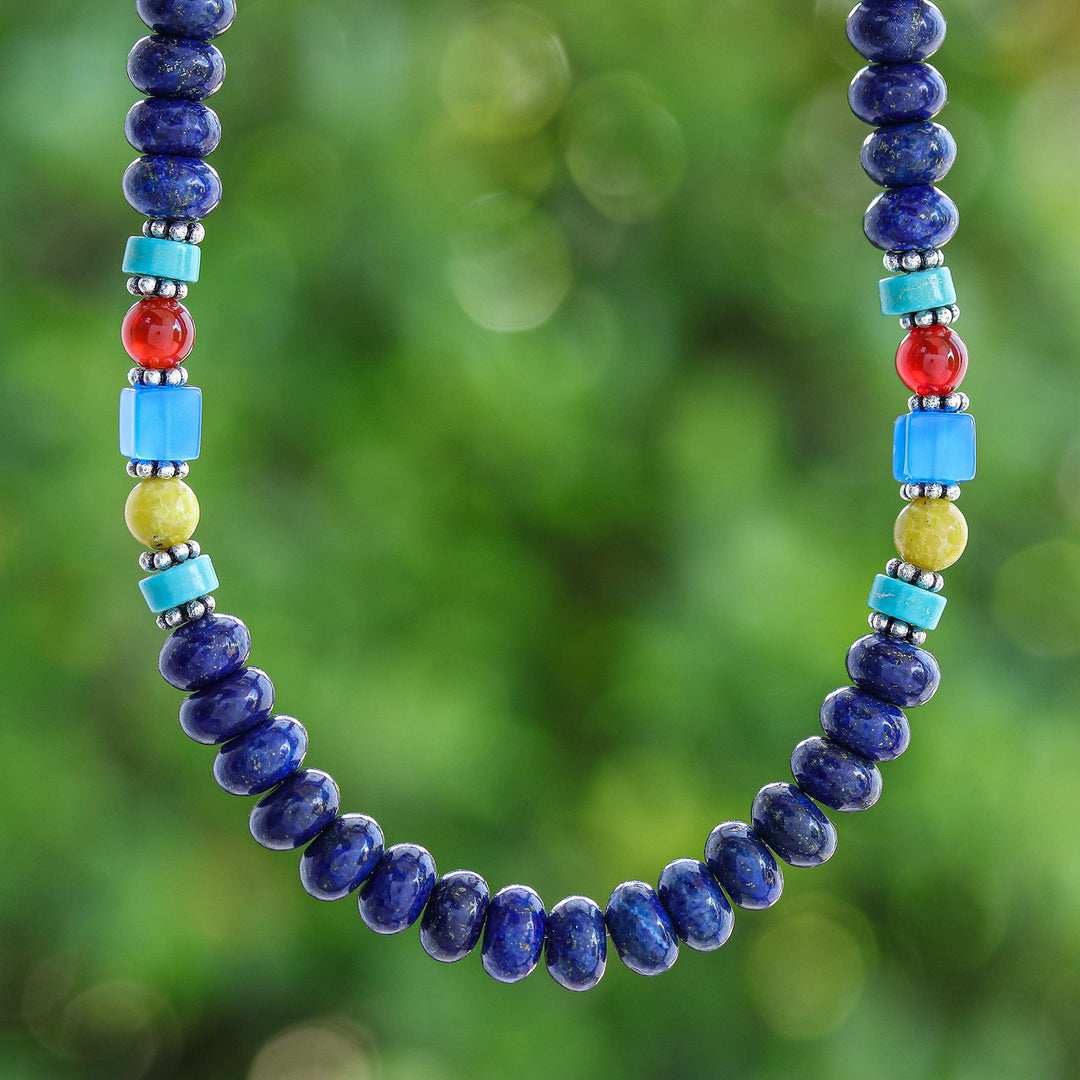 Fair Trade Blue Multi-Gemstone Beaded Necklace from Thailand - Mystic Firmament