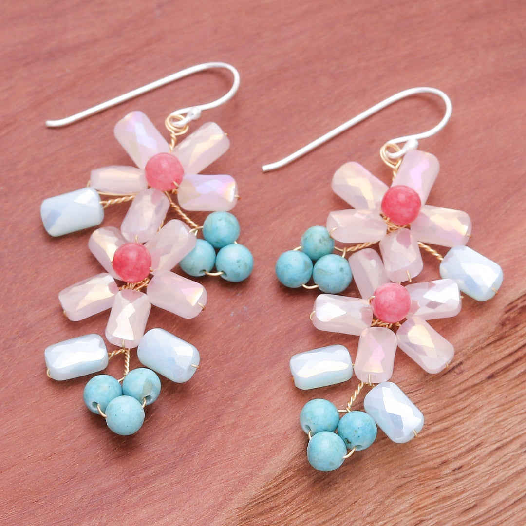 Blue and White Quartz and Howlite Beaded Dangle Earrings - Zephyr Spring