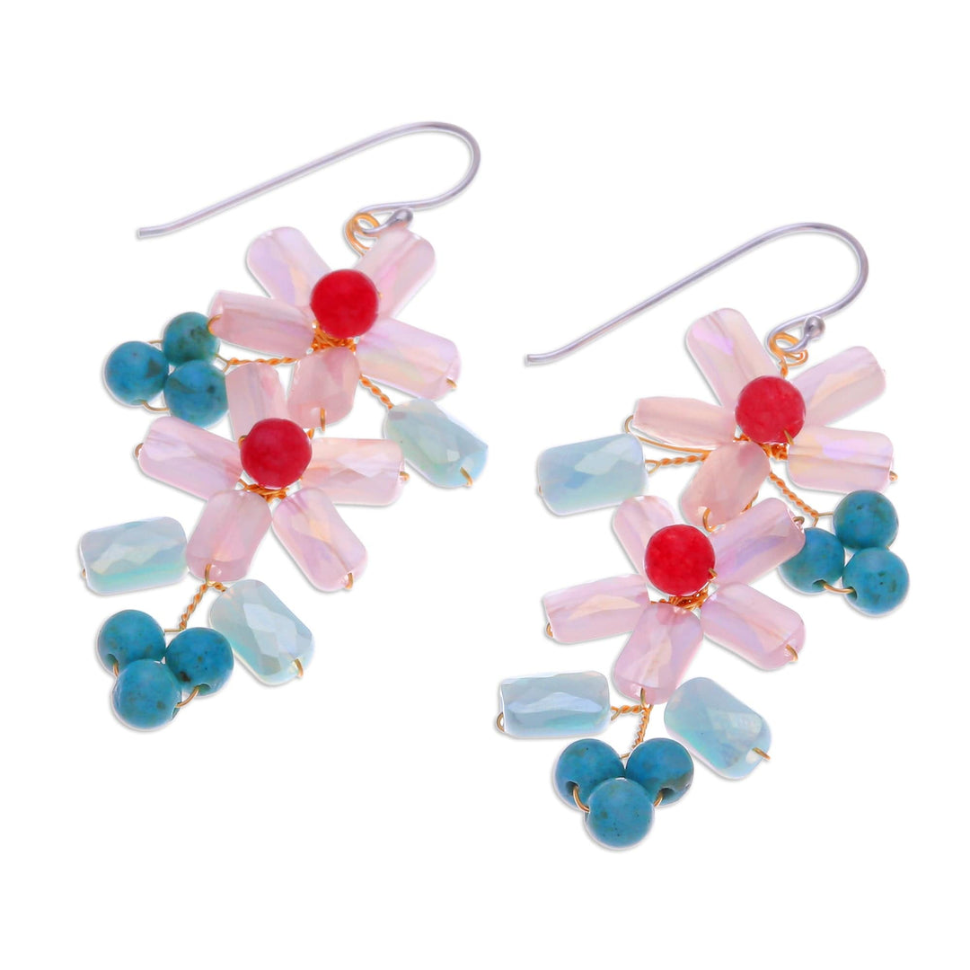 Blue and White Quartz and Howlite Beaded Dangle Earrings - Zephyr Spring