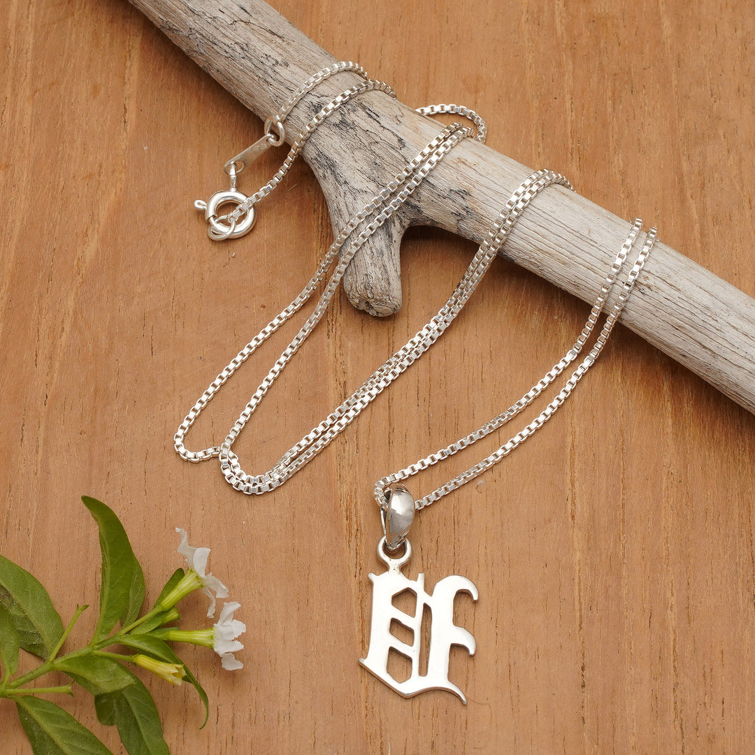 Letter V-Shaped Sterling Silver Pendant Necklace from Bali - Letter V