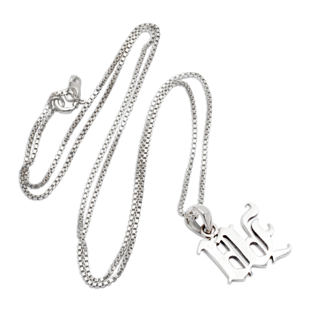 Letter V-Shaped Sterling Silver Pendant Necklace from Bali - Letter V