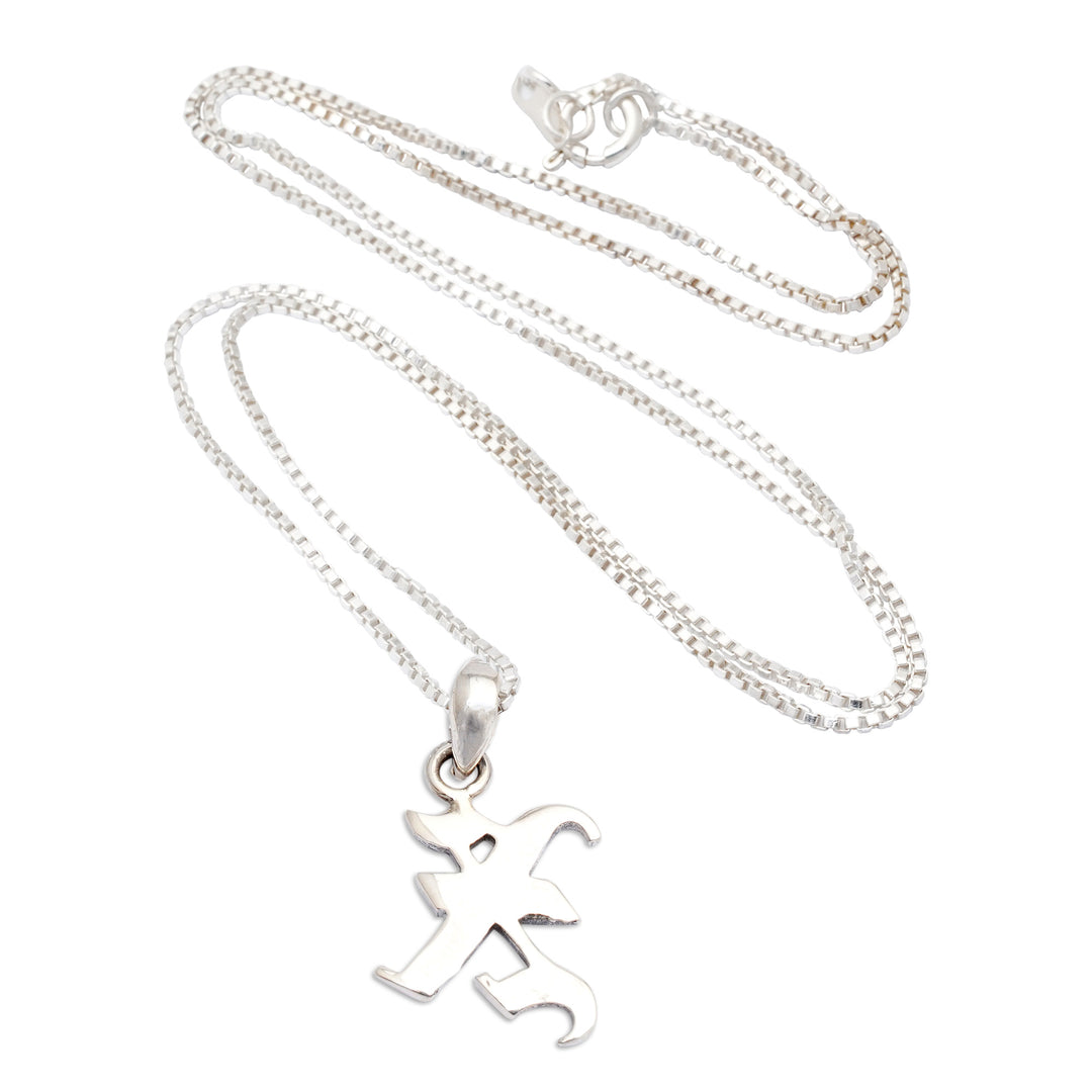 High-Polished Sterling Silver Letter X Pendant Necklace - Letter X