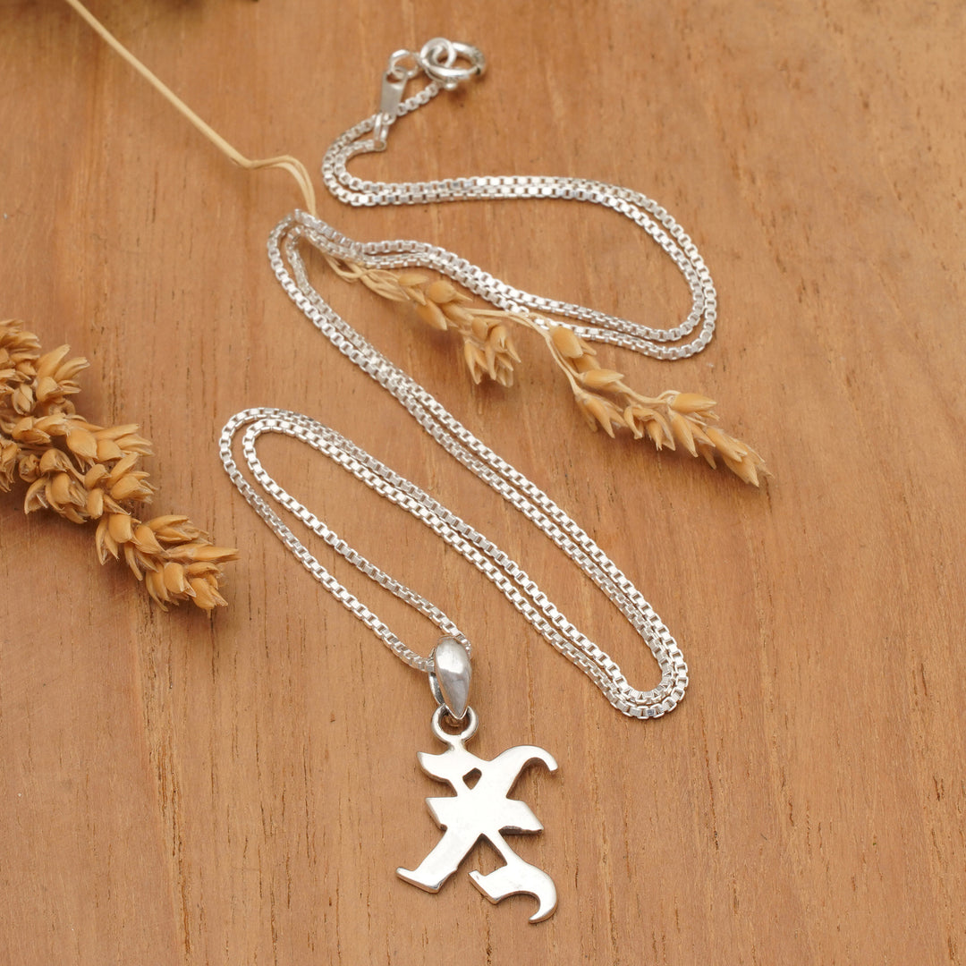High-Polished Sterling Silver Letter X Pendant Necklace - Letter X
