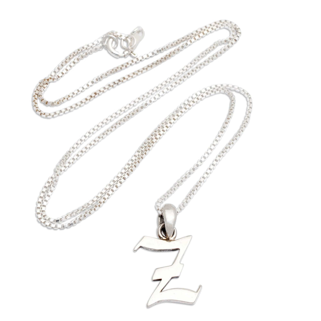 Classic Letter Z Sterling Silver Pendant Necklace from Bali - Letter Z