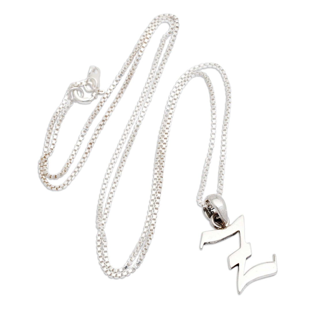 Classic Letter Z Sterling Silver Pendant Necklace from Bali - Letter Z
