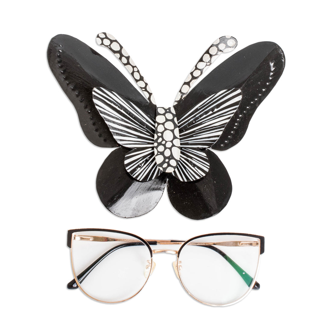Hand-Painted Butterfly-Shaped Black and White Steel Wall Art - Flutter in the Night