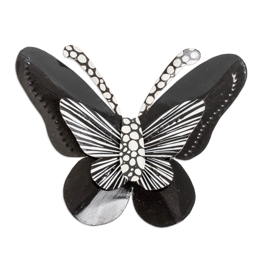 Hand-Painted Butterfly-Shaped Black and White Steel Wall Art - Flutter in the Night