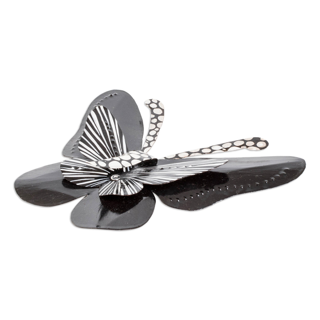 Hand-Painted Butterfly-Shaped Black and White Steel Wall Art - Flutter in the Night