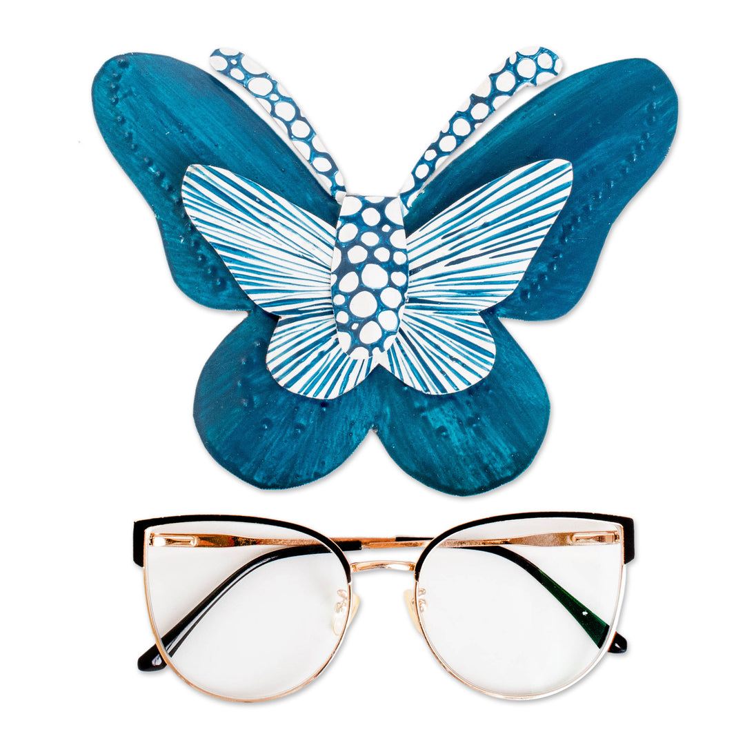Hand-Painted Butterfly-Shaped Turquoise Blue Steel Wall Art - Flutter in the Sky