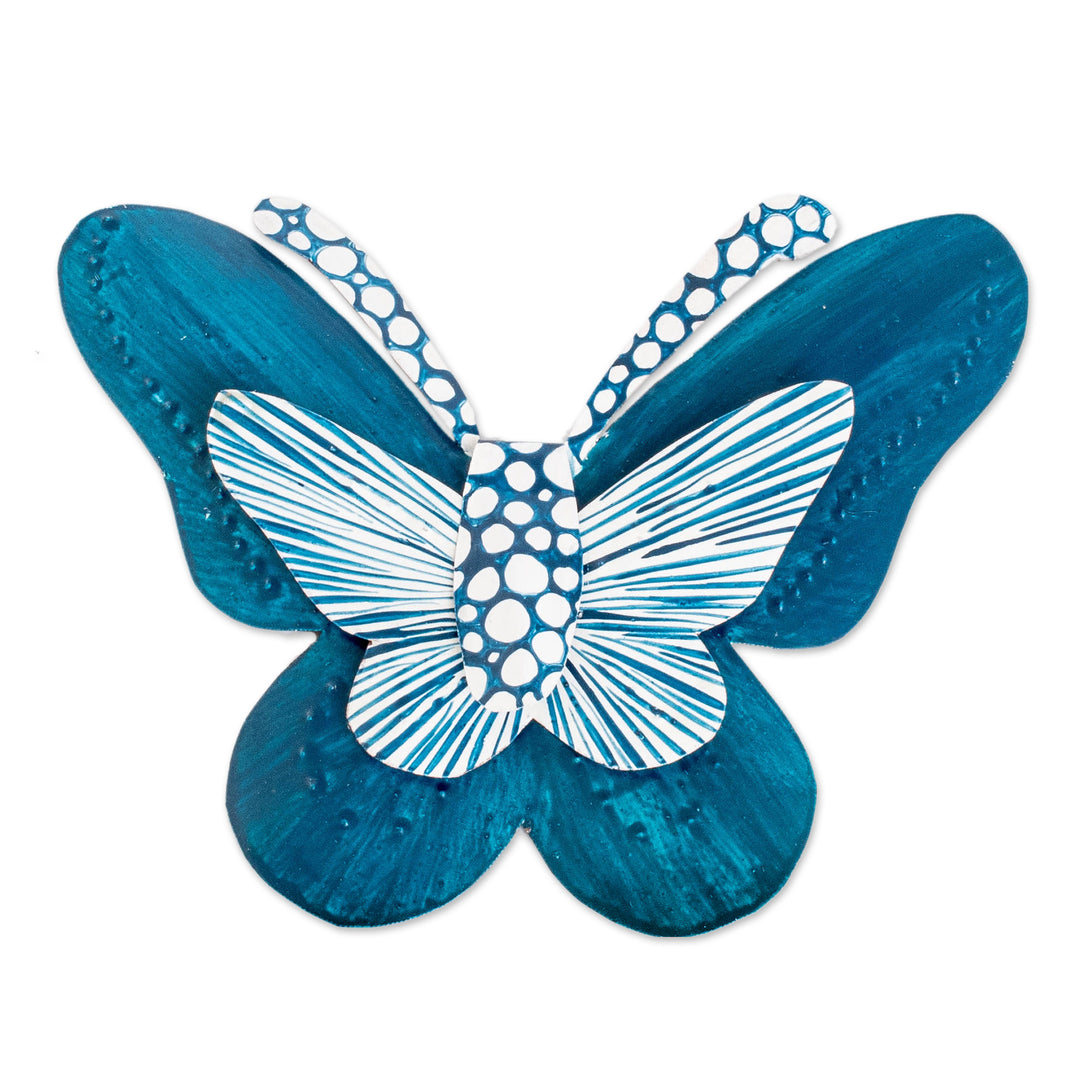 Hand-Painted Butterfly-Shaped Turquoise Blue Steel Wall Art - Flutter in the Sky