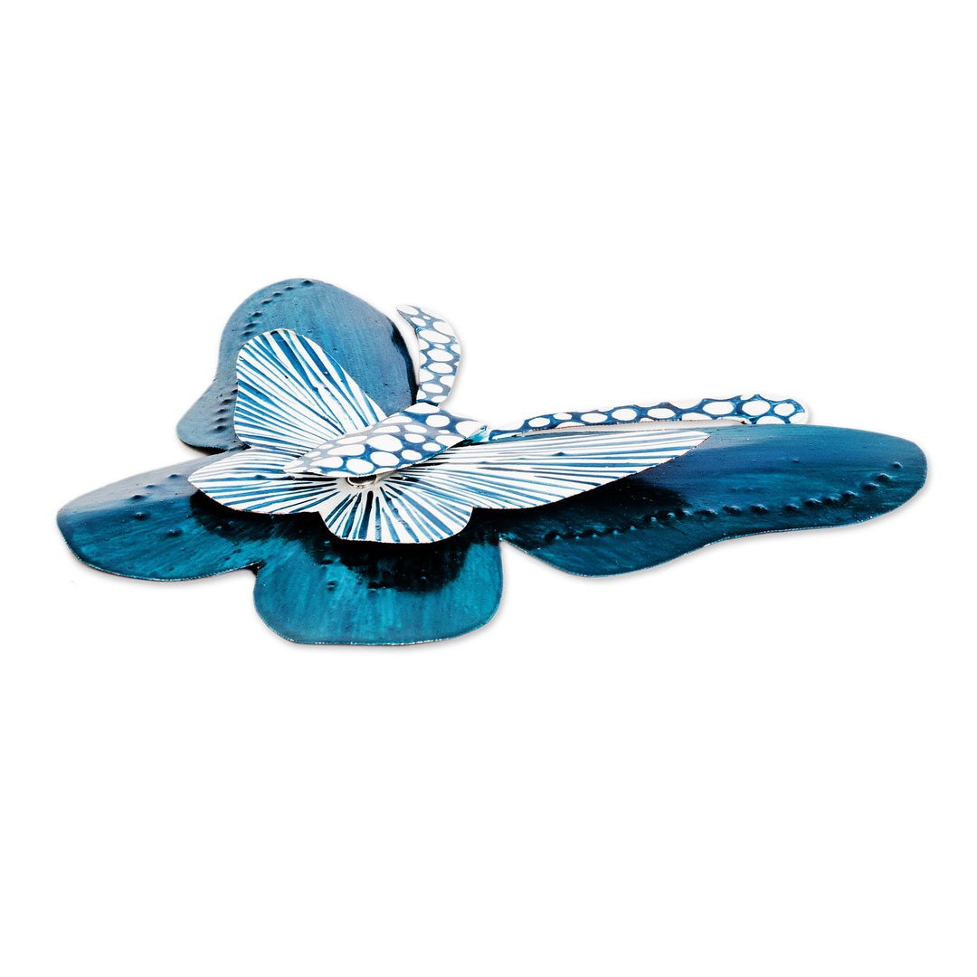 Hand-Painted Butterfly-Shaped Turquoise Blue Steel Wall Art - Flutter in the Sky