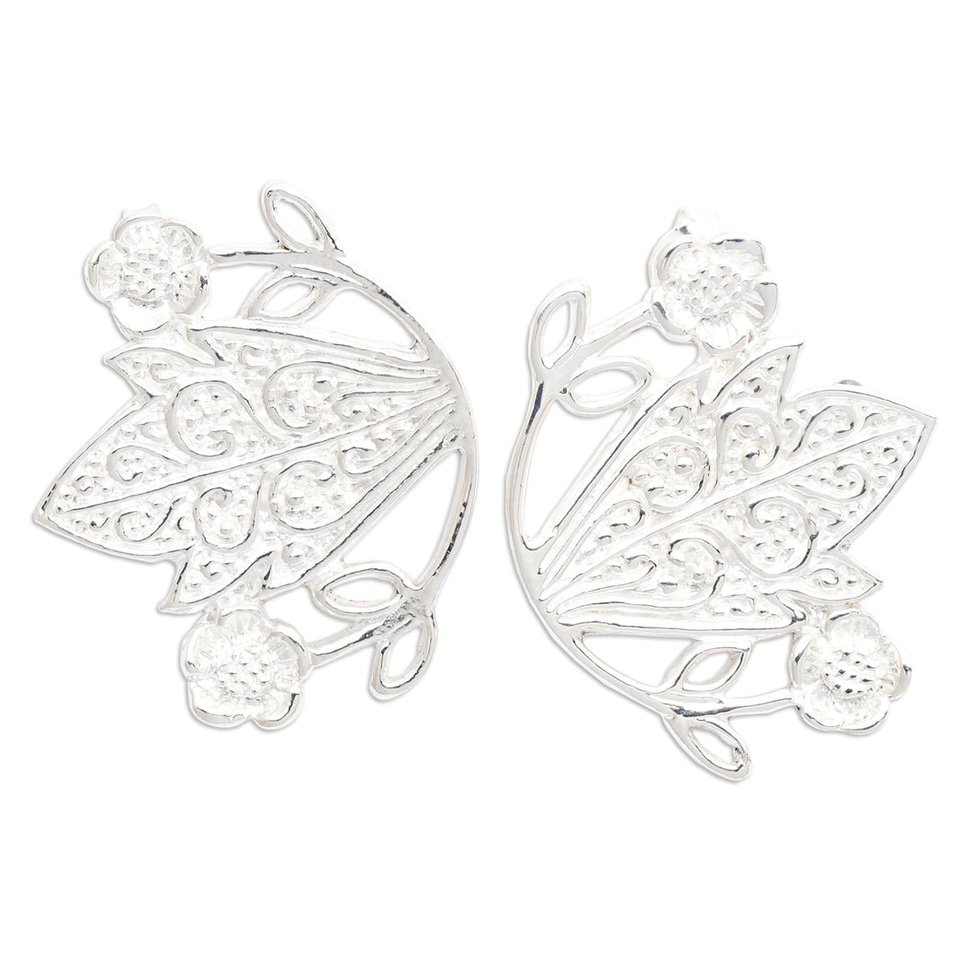 Classic Floral Sterling Silver Button Earrings Made in Bali - Queen of Paradise