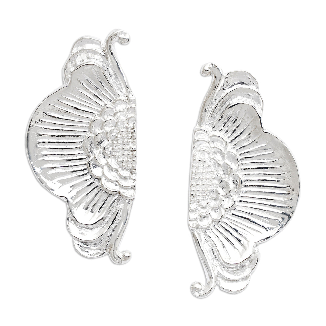 Spring-Themed Polished Floral Sterling Silver Drop Earrings - Spring on Earth