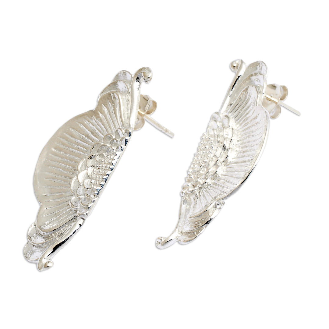 Spring-Themed Polished Floral Sterling Silver Drop Earrings - Spring on Earth