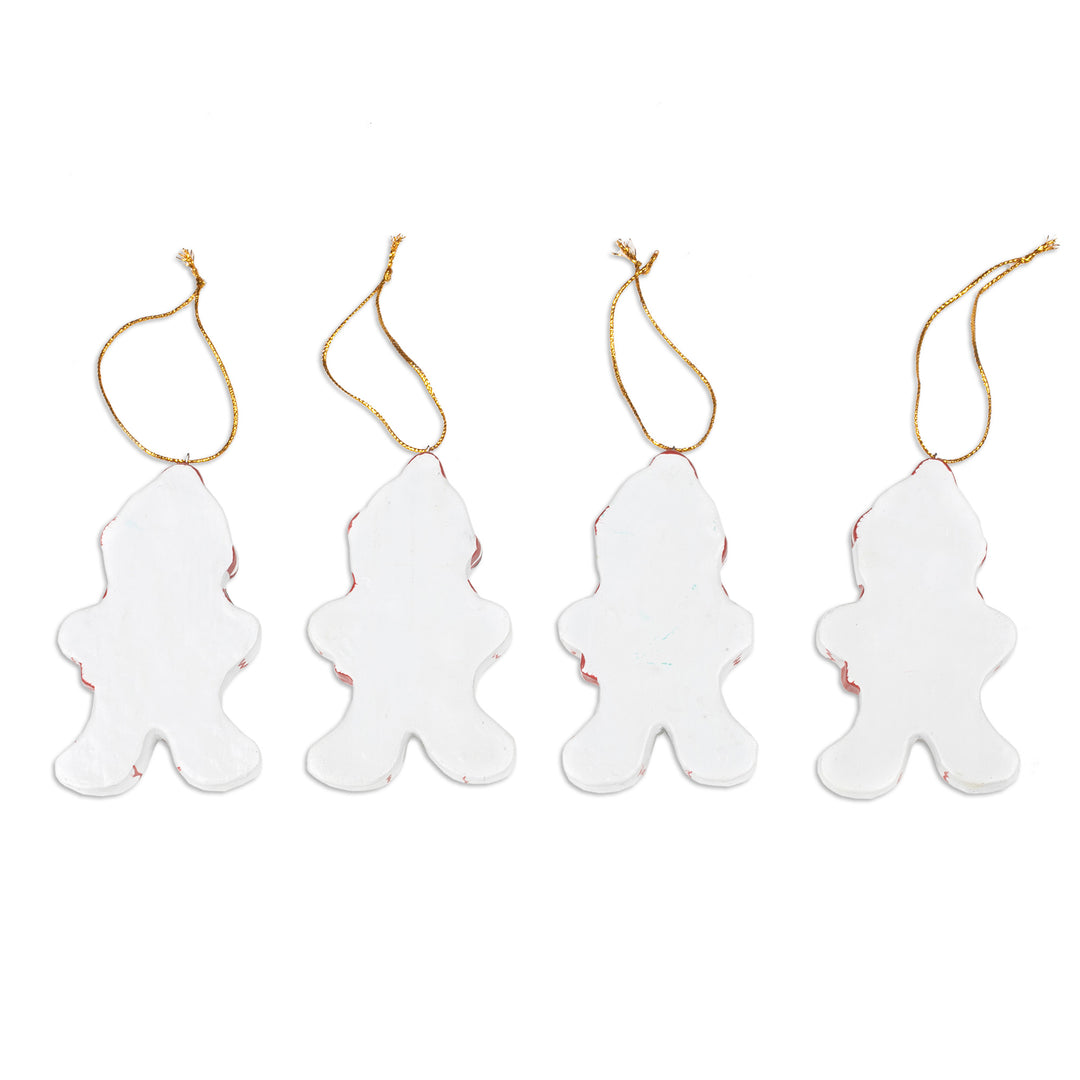 Set of Four Classic Snowman-Themed Albesia Wood Ornaments - Little Snowmen