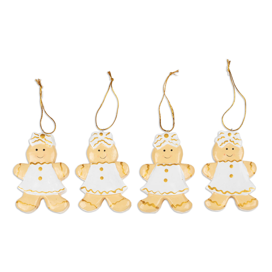 Christmas-Themed Set of 4 Gingerbread Girl Wood Ornaments - Gingerbread Darlings