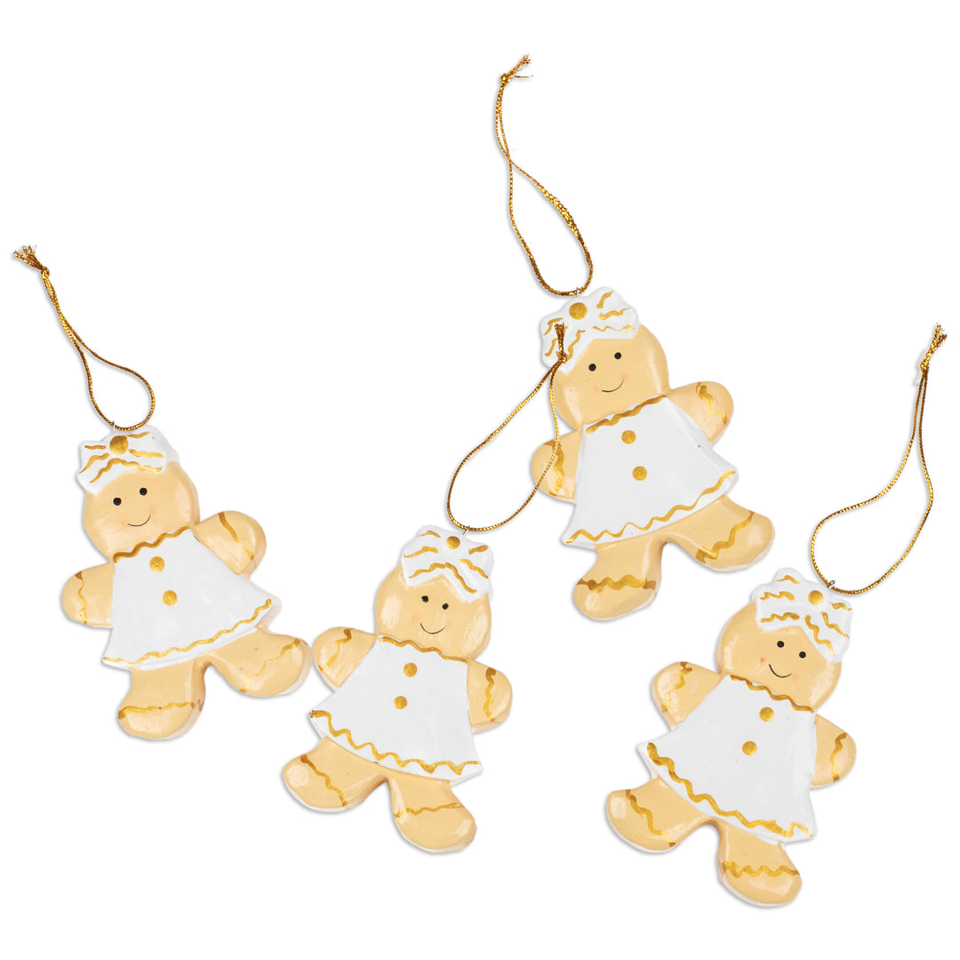 Christmas-Themed Set of 4 Gingerbread Girl Wood Ornaments - Gingerbread Darlings