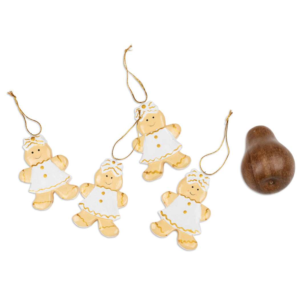 Christmas-Themed Set of 4 Gingerbread Girl Wood Ornaments - Gingerbread Darlings