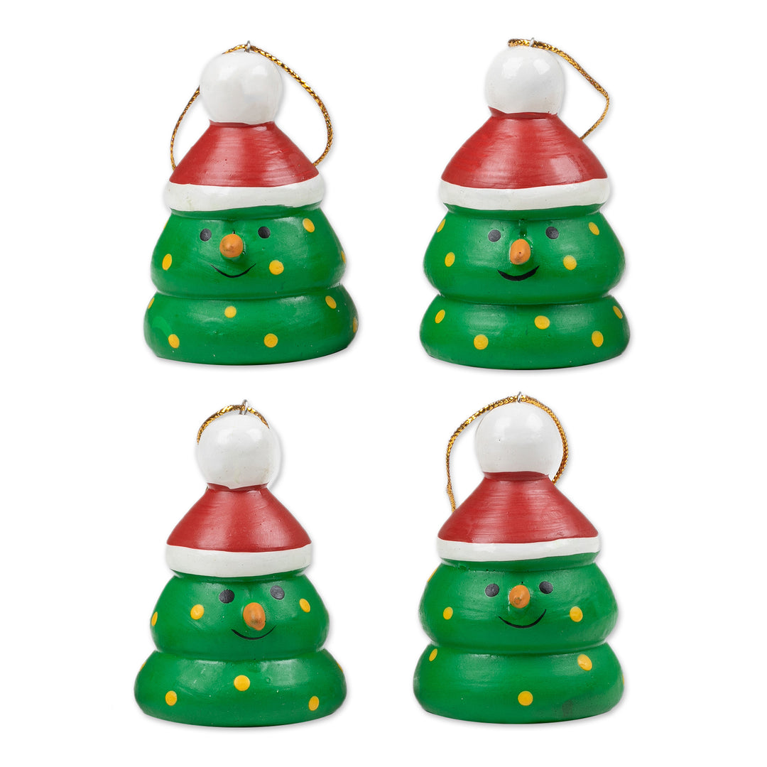 Christmas-Themed Set of 4 Albesia Wood Santa Pine Ornaments - Santa Pines